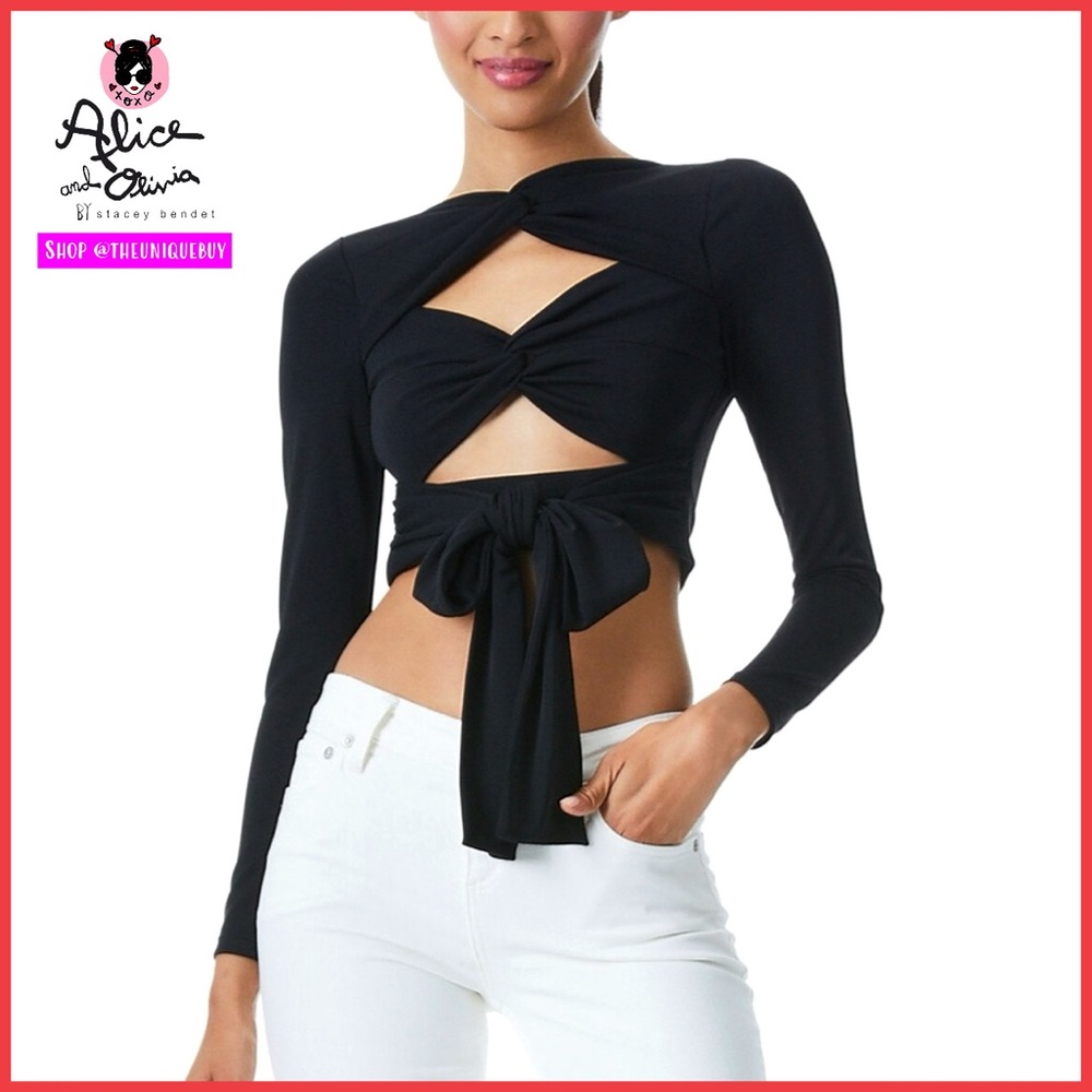 Alice + Olivia Amelie Black Twist Tie Cropped Top